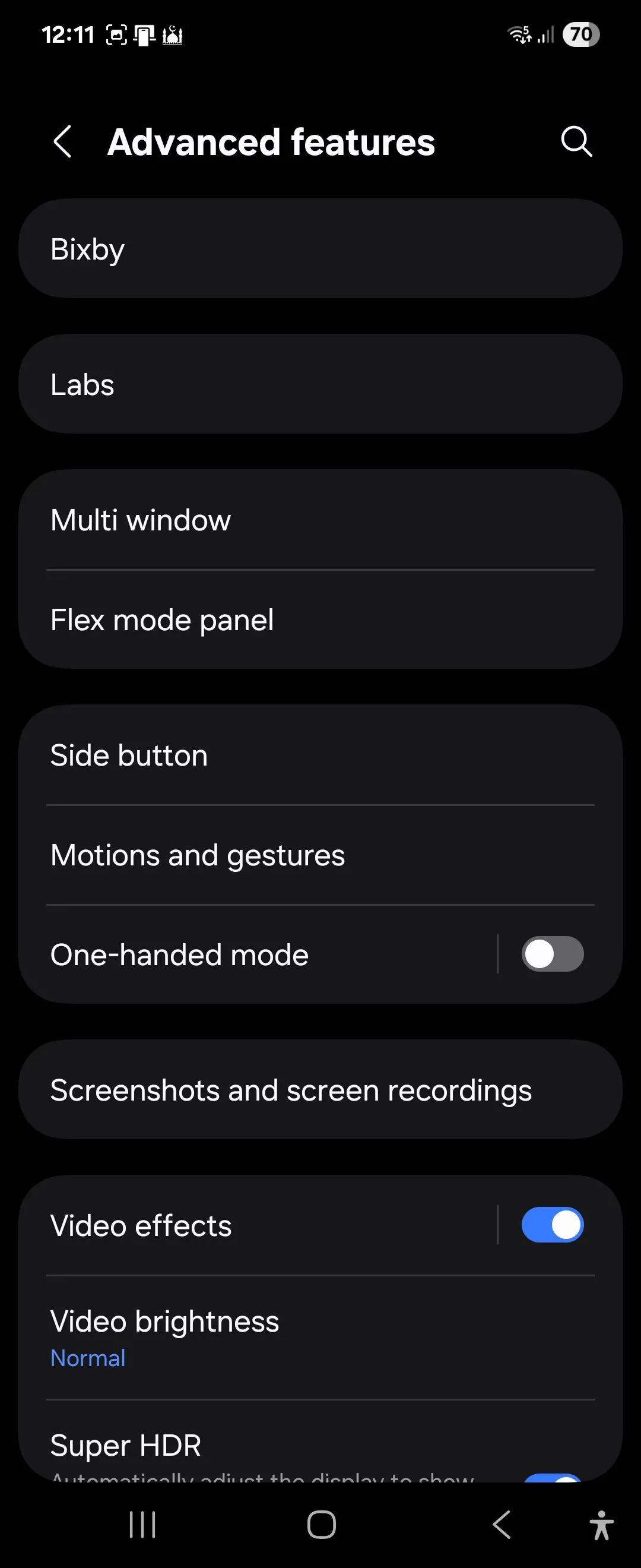 Cài đặt tính năng nâng cao (Advanced Features) trên Samsung Galaxy Z Flip 6 với One UI 7, bao gồm Labs và tùy chọn MultiStar