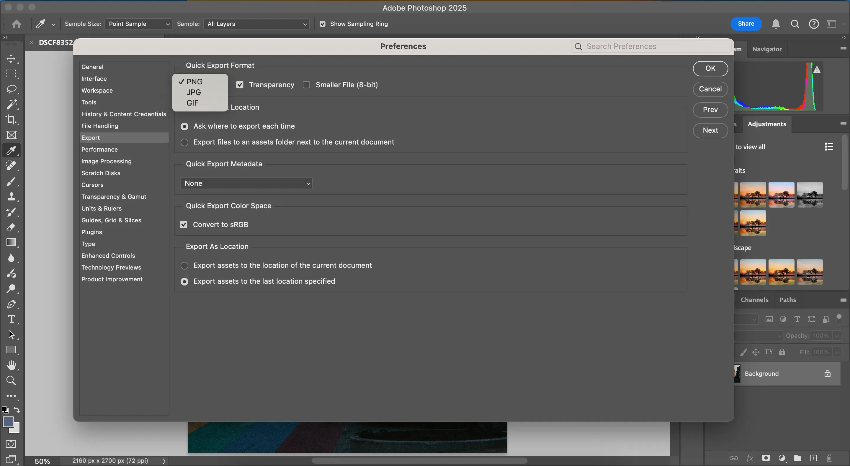Cài đặt tùy chọn Quick Export trong Photoshop để xuất ảnh nhanh chóng