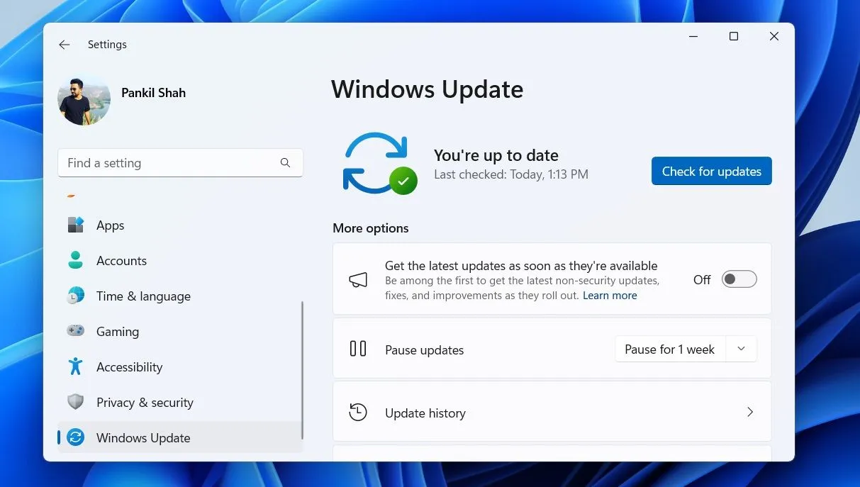 Cài đặt Windows 11 với tab Windows Update trên giao diện máy tính