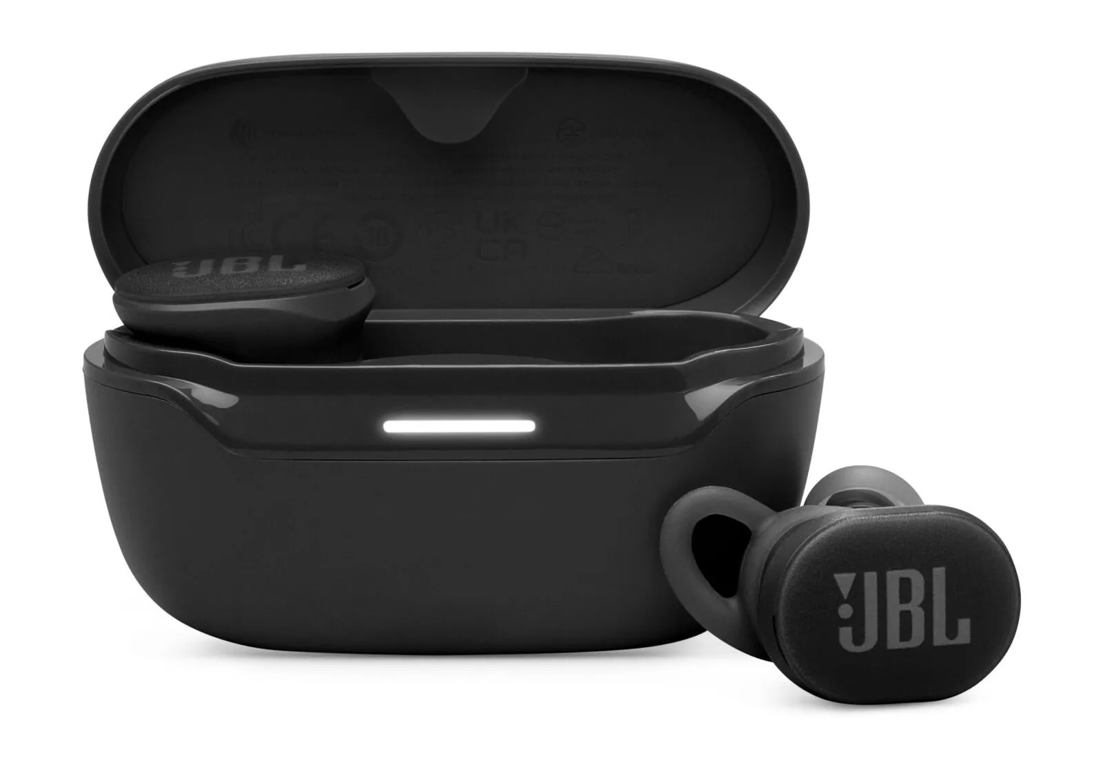 Cặp tai nghe không dây JBL Endurance Race 2 màu đen, thiết kế bền bỉ chuyên dụng cho hoạt động thể thao ngoài trời
