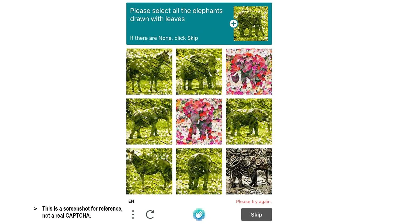 CAPTCHA voi được tạo hình từ lá cây, một thử thách nhận diện phức tạp