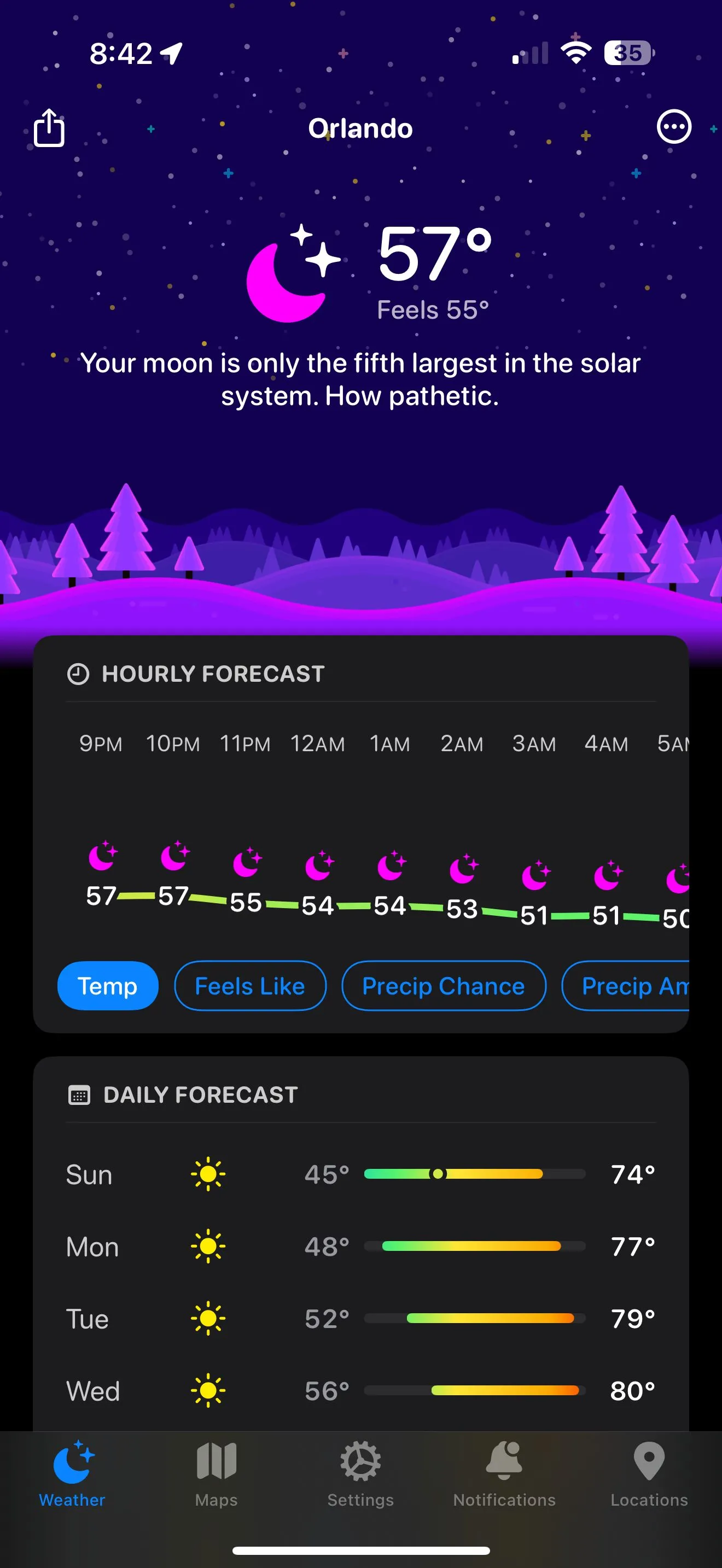 Carrot Weather với dự báo thời tiết hài hước và tính cách AI châm biếm trên iPhone