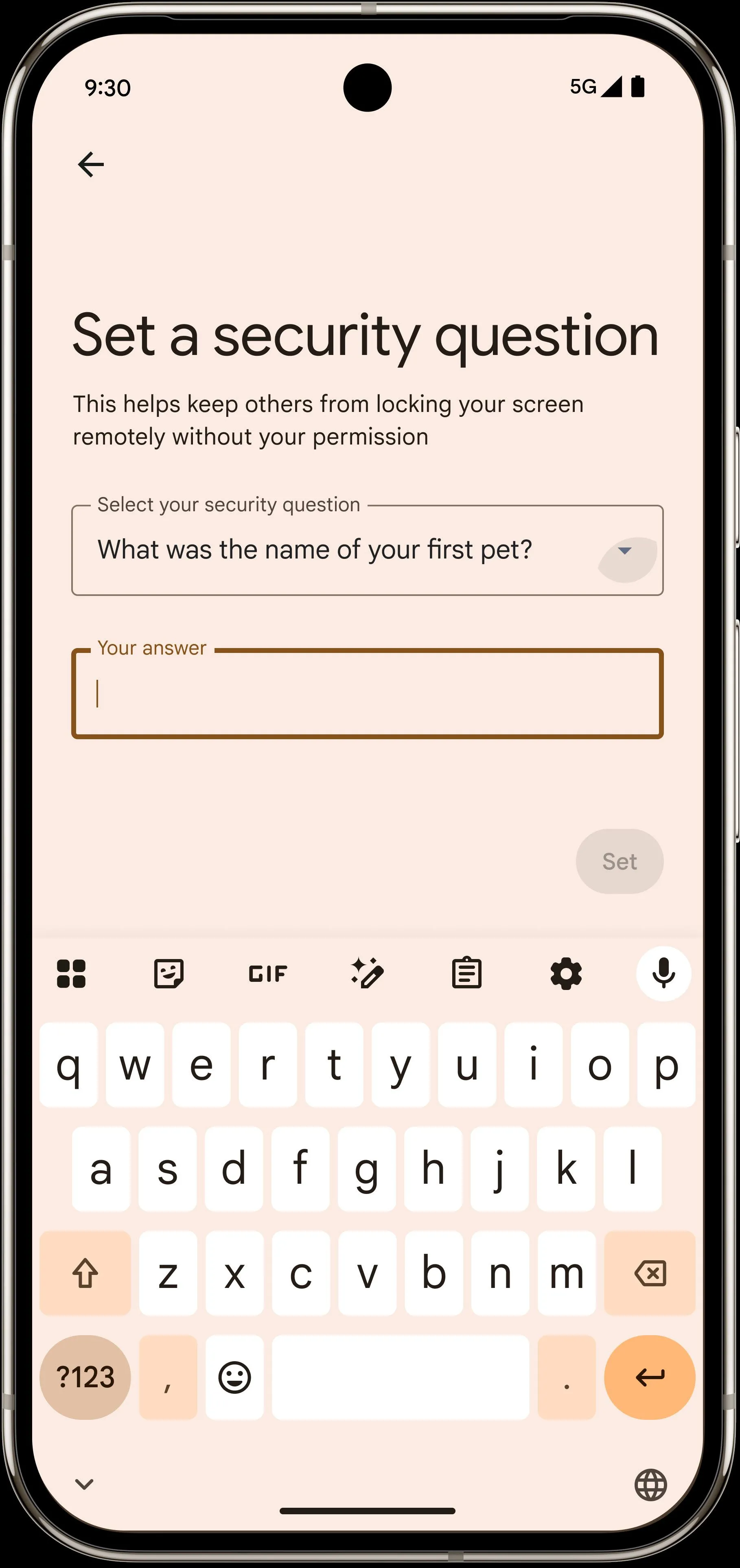 Câu hỏi bảo mật của tính năng khóa từ xa Android