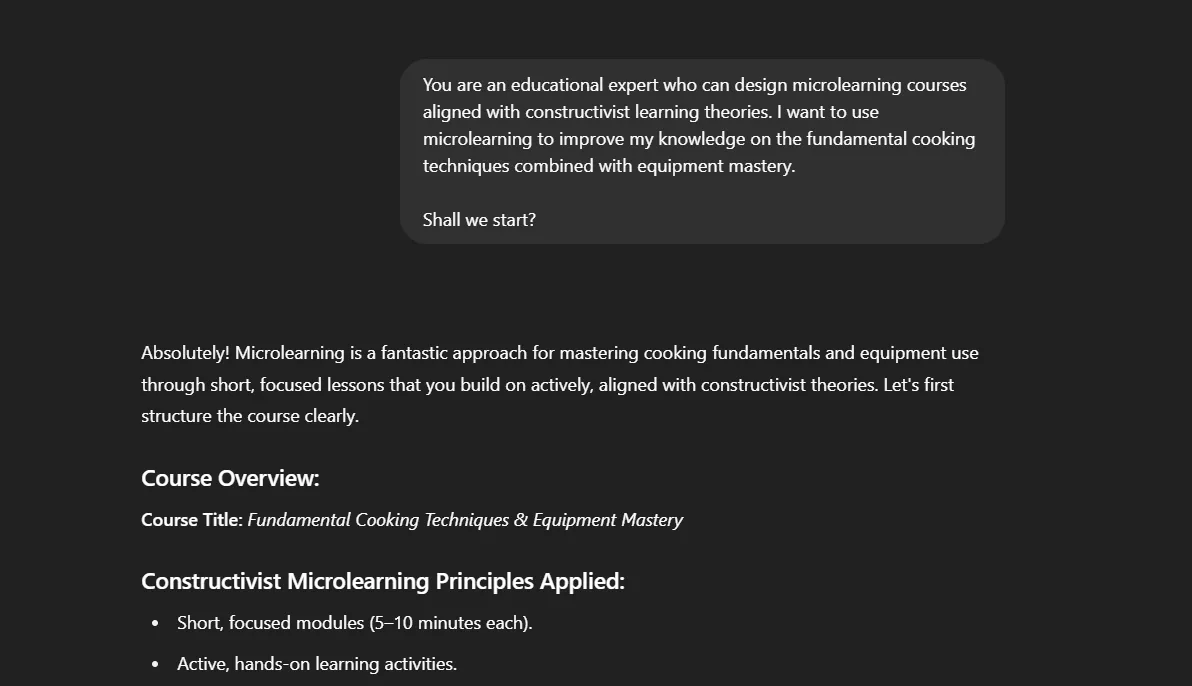 Cấu trúc khóa học microlearning được thiết kế bởi ChatGPT