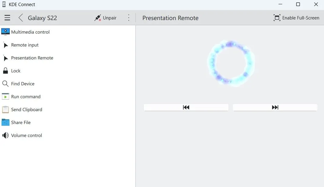 Chế độ điều khiển thuyết trình trên KDE Connect for Windows