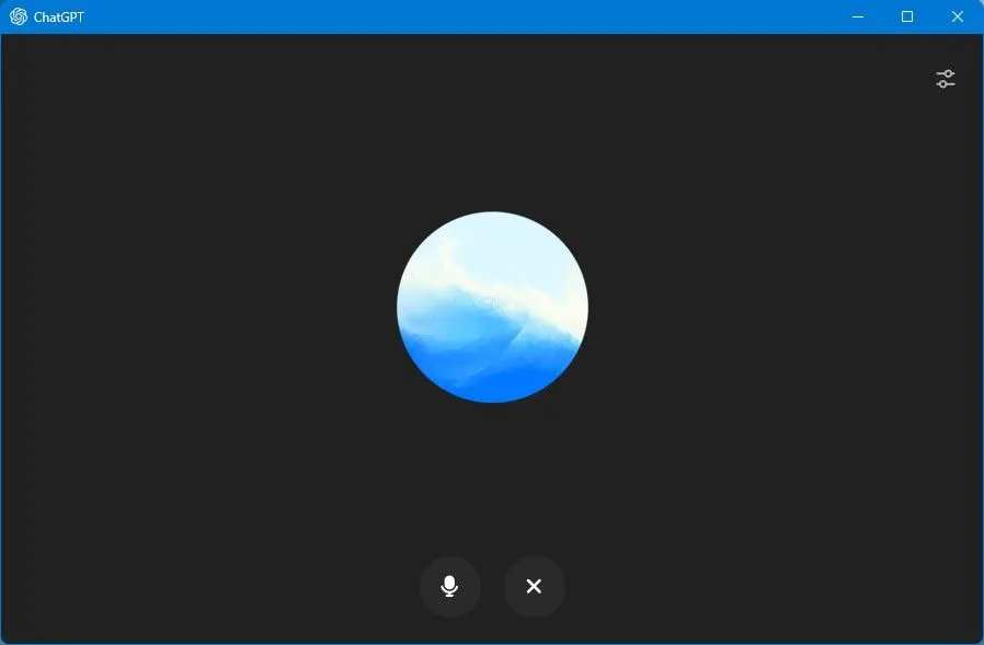 Chế độ giọng nói trên ứng dụng ChatGPT cho Windows, với hình ảnh vòng tròn dao động khi tương tác