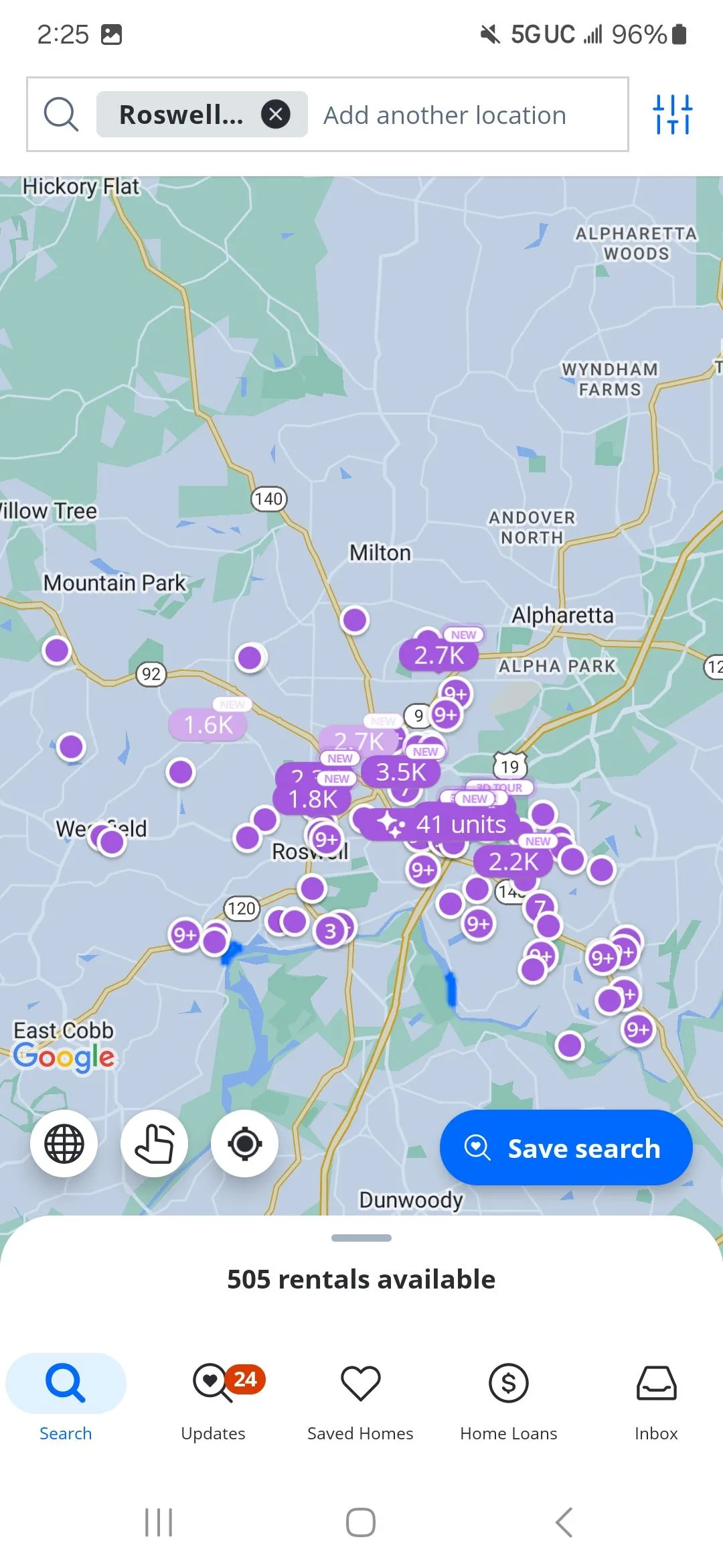Chế độ xem bản đồ trên ứng dụng Zillow giúp định vị căn hộ và giá thuê