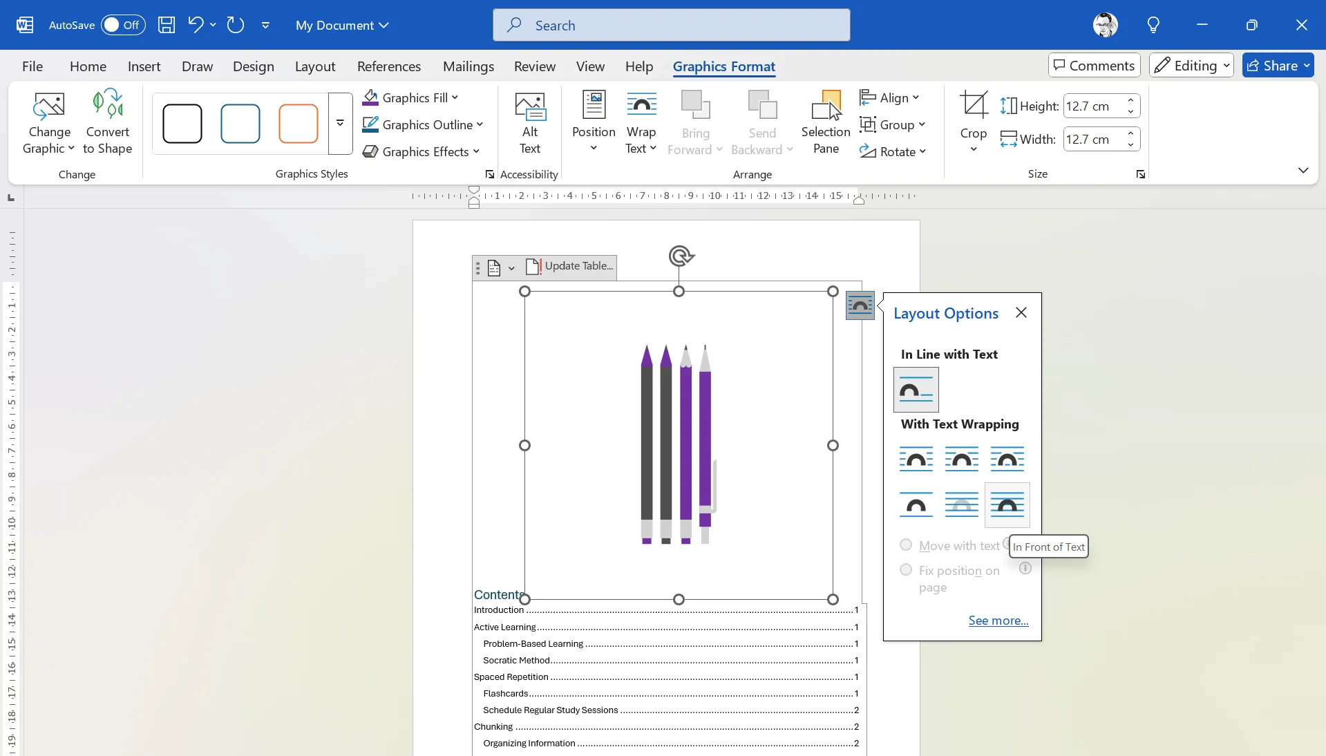 chèn hình ảnh lên trên mục lục trong microsoft word