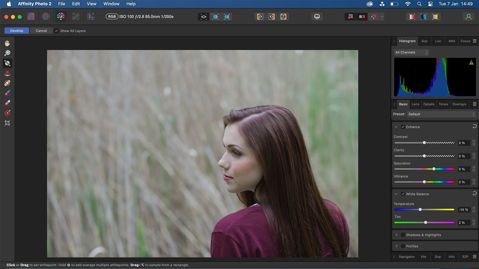 Chỉnh sửa ảnh RAW trong Affinity Photo bằng Develop Persona