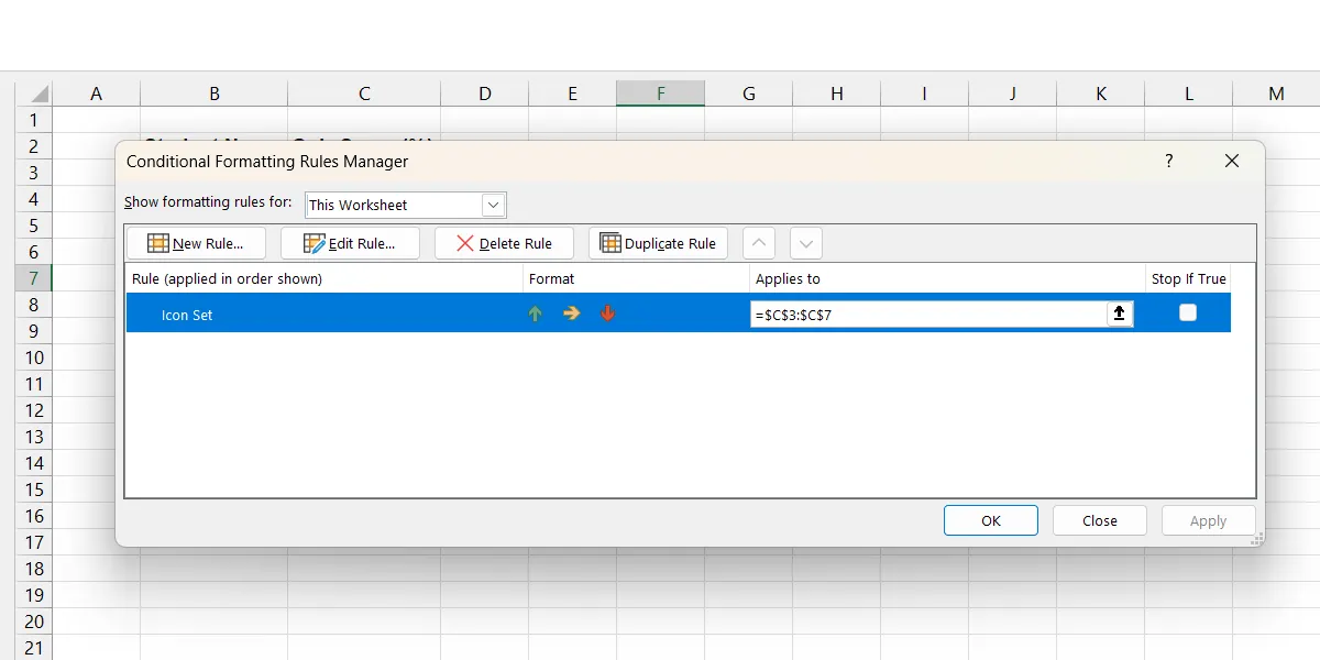 Chỉnh sửa quy tắc cho bộ biểu tượng trong Excel