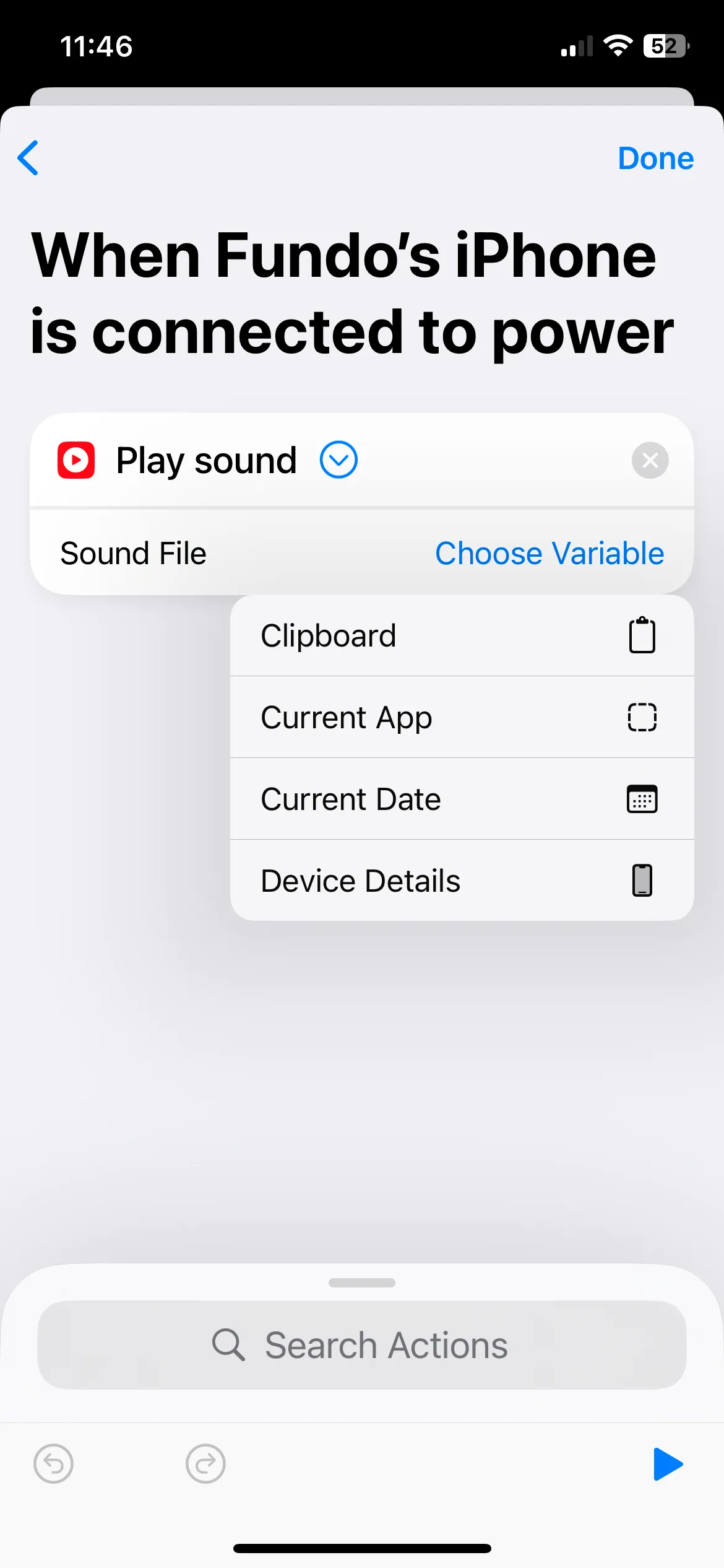 Chỉnh sửa tác vụ Phát Âm thanh với biến Clipboard trong ứng dụng Phím tắt iPhone