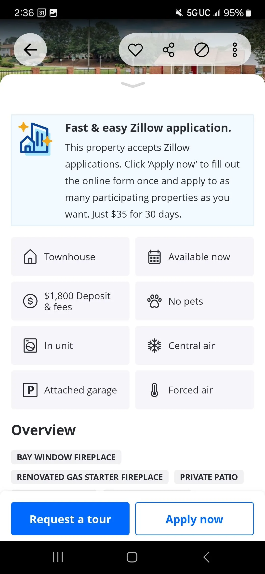 Chọn 'Áp dụng ngay' để nộp đơn thuê trực tuyến qua Zillow