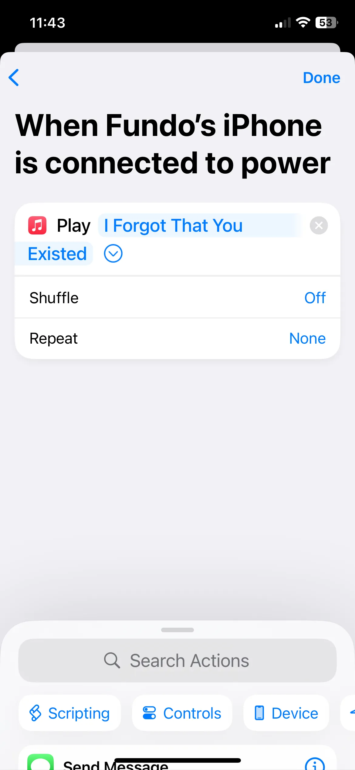 Chọn bài hát từ Apple Music cho âm thanh sạc iPhone trong tác vụ Play Music