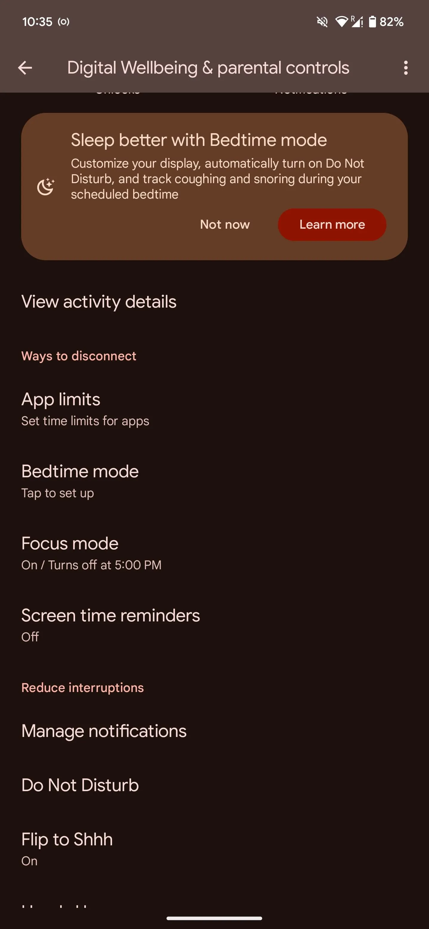 Chọn Chế độ Tập trung từ danh sách các tùy chọn cài đặt Digital Wellbeing trên Android