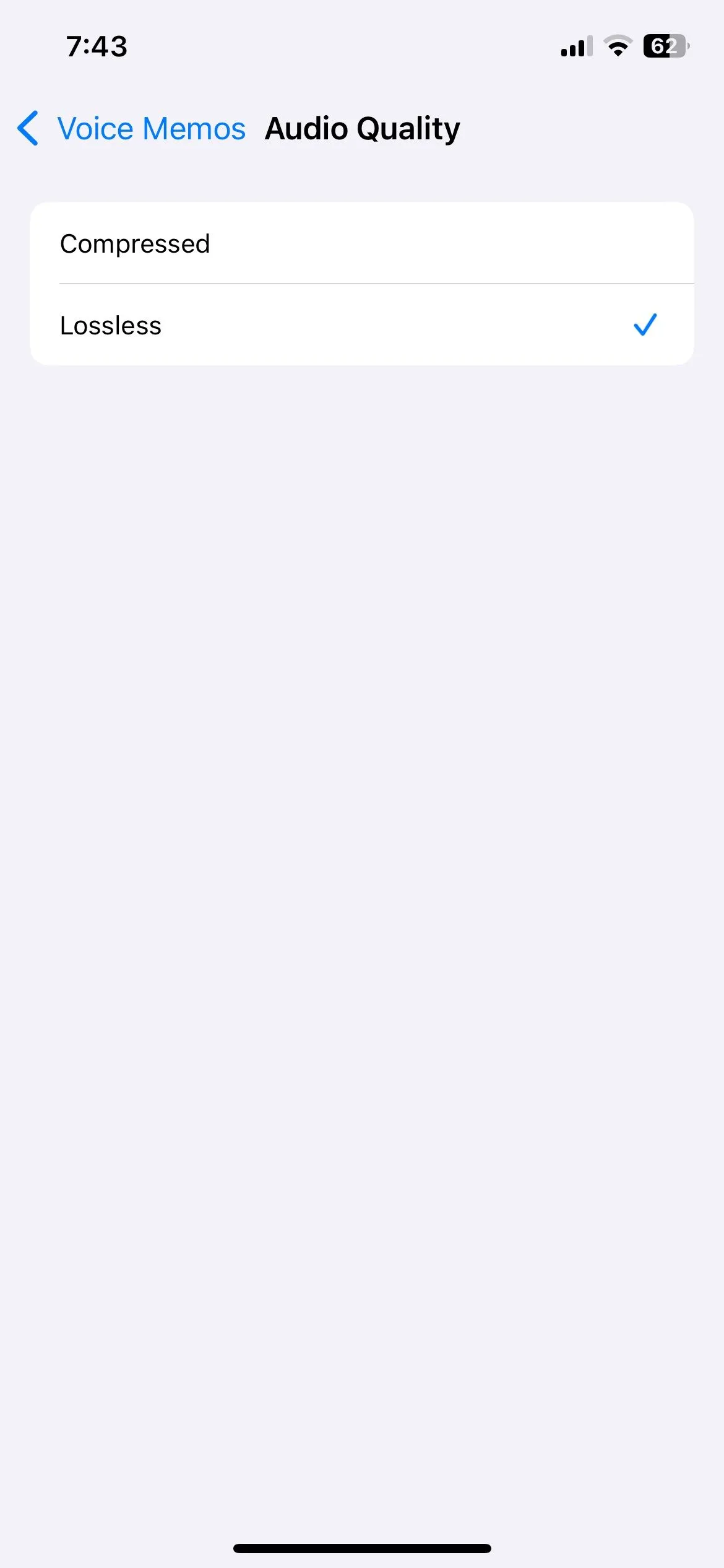 Chọn tùy chọn Lossless (Không nén) để nâng cao chất lượng ghi âm iPhone