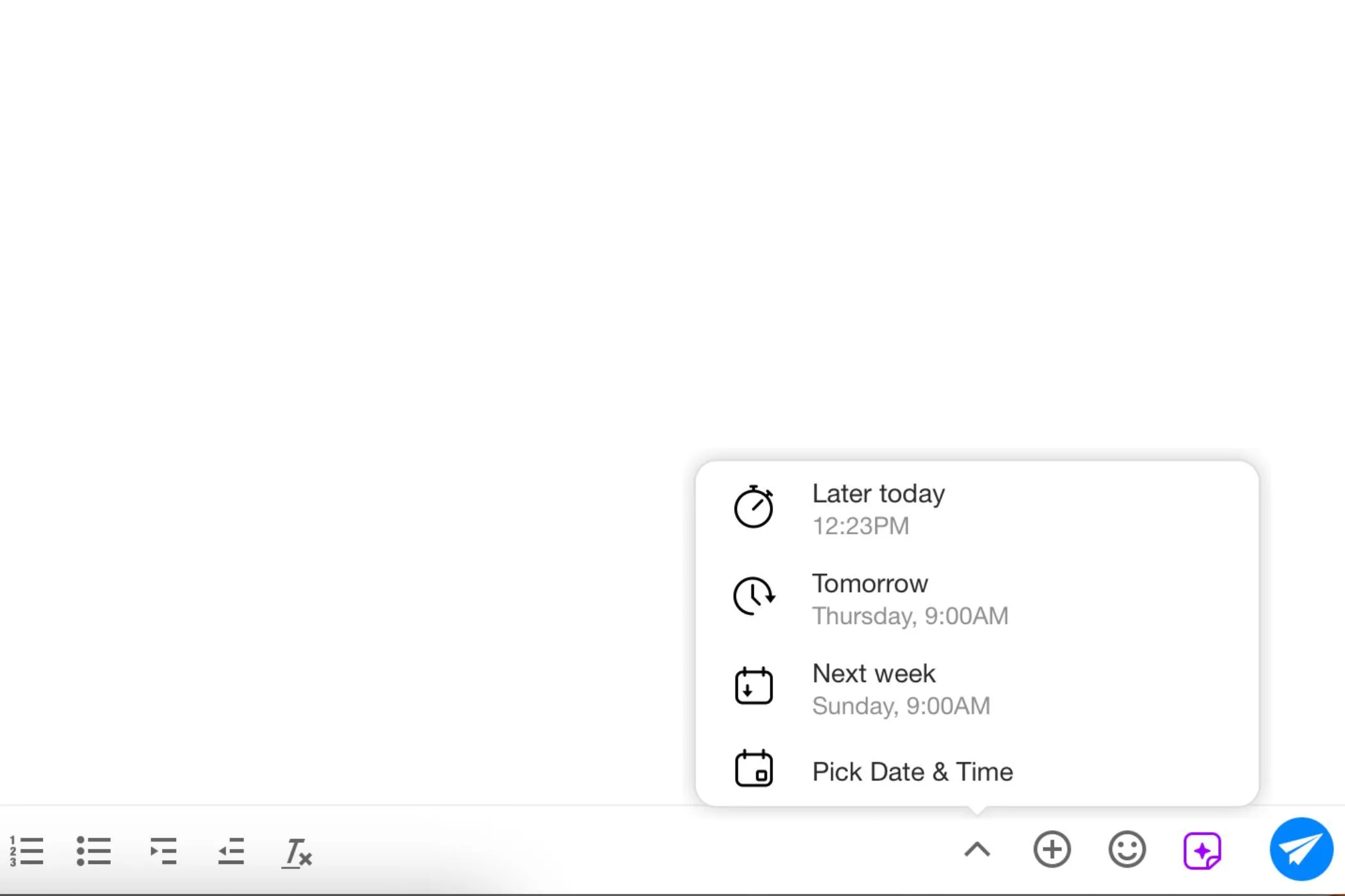 Chức năng lên lịch gửi email trong ứng dụng Spike, cho phép người dùng tùy chỉnh thời gian.