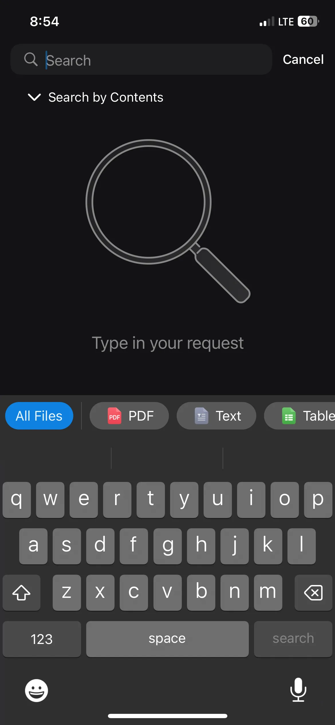 Chức năng tìm kiếm theo nội dung trong ứng dụng Documents trên iPhone, hiển thị kết quả tìm kiếm dựa trên từ khóa bên trong tài liệu