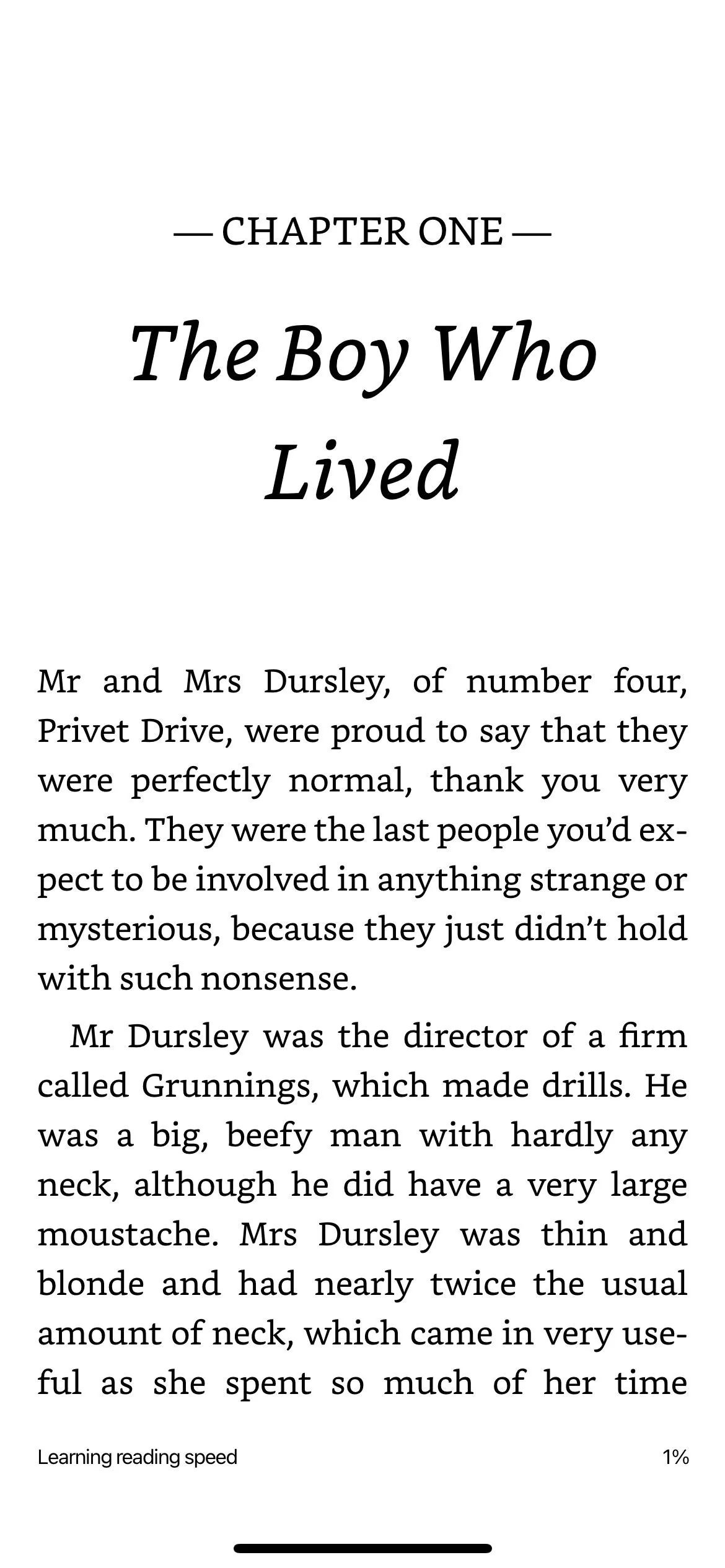 Chương một cuốn Harry Potter trên ứng dụng Kindle