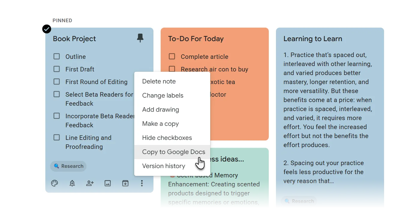 Chuyển ghi chú Google Keep sang Google Docs dễ dàng