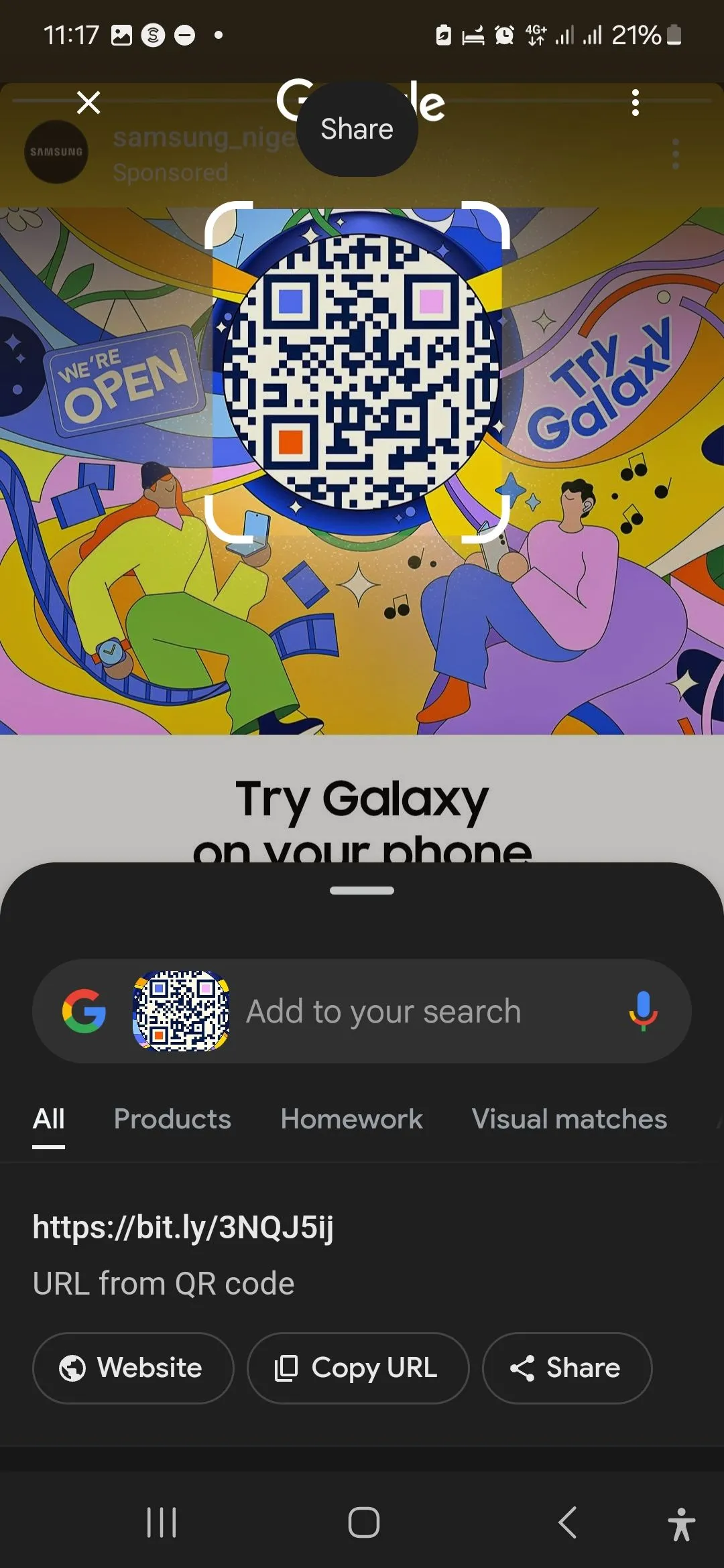 Circle to Search trích xuất URL từ mã QR được khoanh vùng