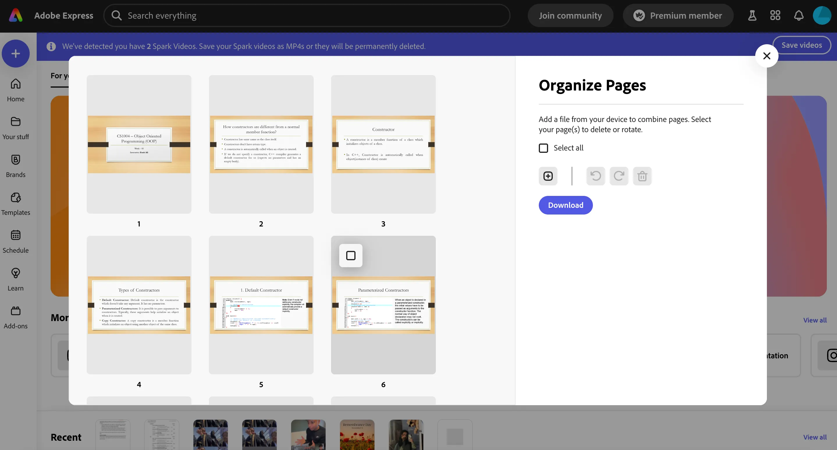 Công cụ Sắp xếp trang (Organize Pages) của Adobe Express cho phép quản lý, xoay, xóa hoặc thêm trang vào tệp PDF