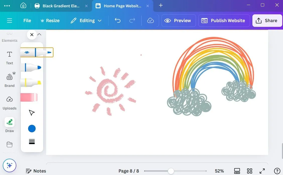 Công cụ vẽ tay tự do trong Canva desktop app