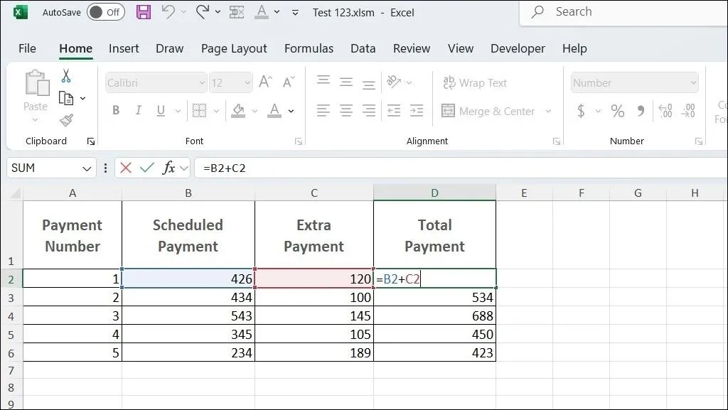 Công thức cộng cơ bản trong bảng tính Excel.