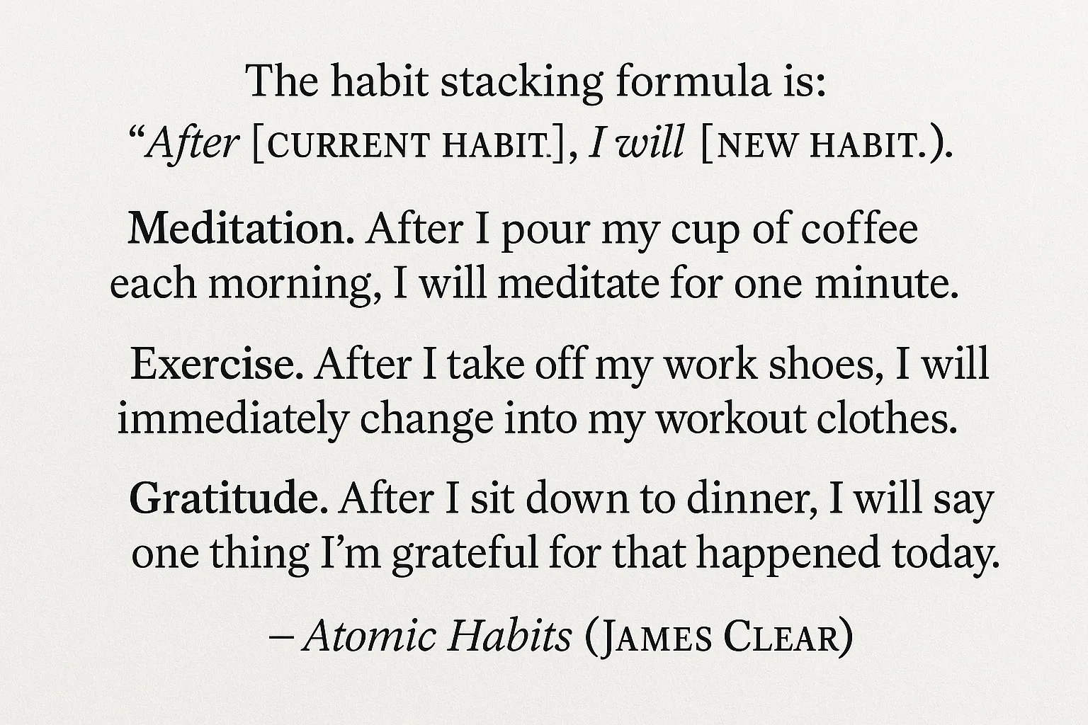 Công thức ghép thói quen (Habit Stacking) từ cuốn "Atomic Habits" của James Clear