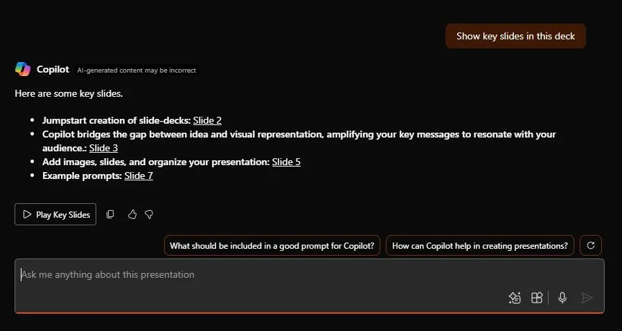 Copilot phân tích dữ liệu và rút ra thông tin chuyên sâu từ slide PowerPoint