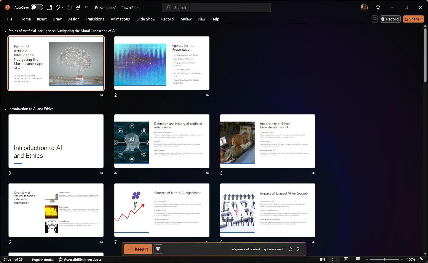 Copilot tự động điền nội dung và đề xuất bố cục slide trong PowerPoint