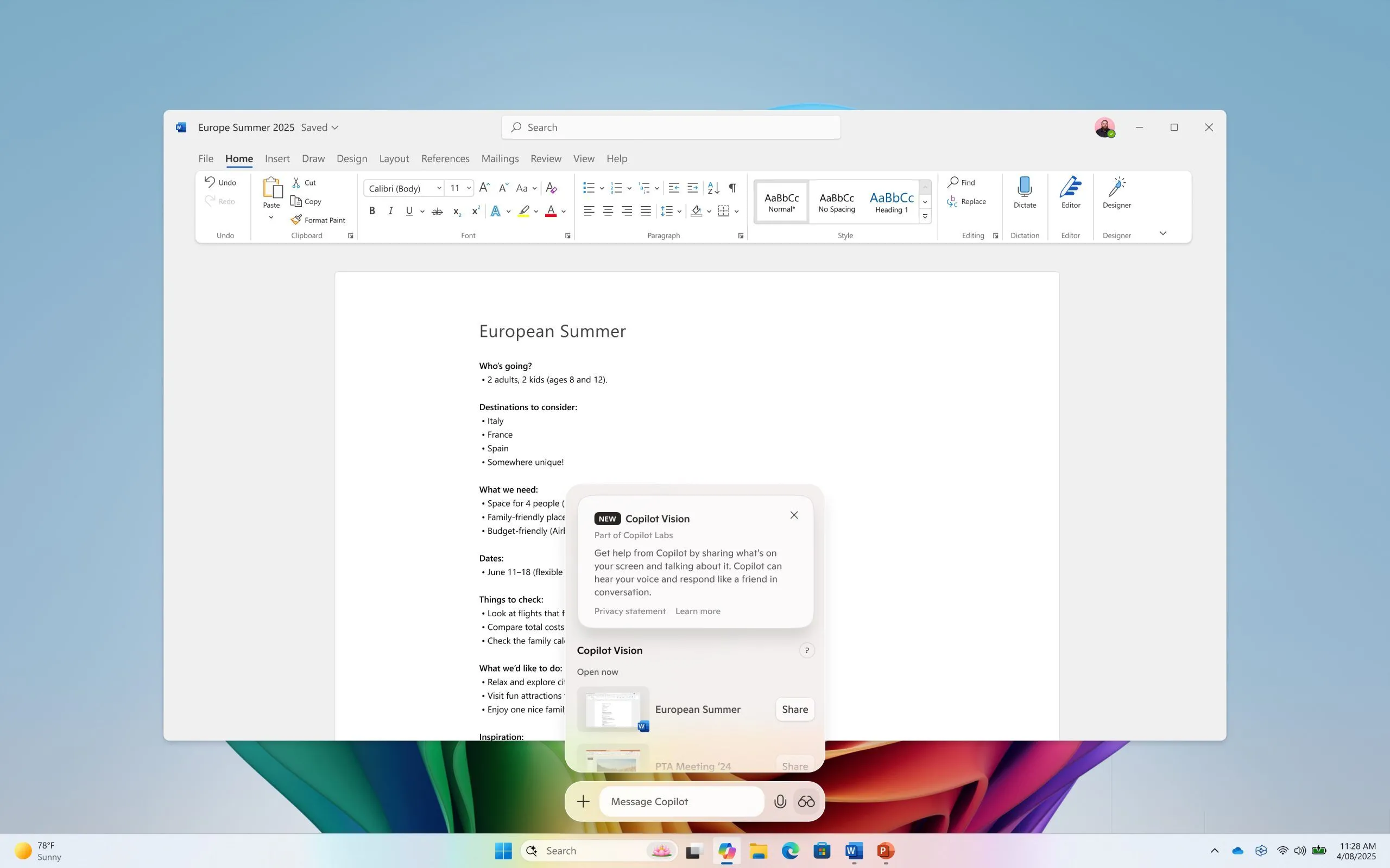 Copilot Vision đang phân tích và đưa ra gợi ý trên màn hình Windows
