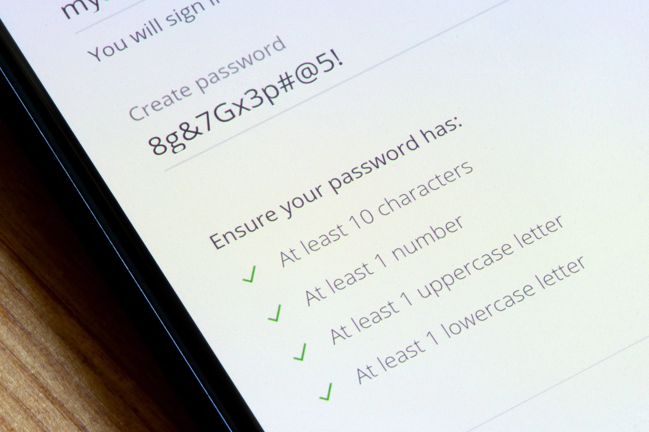 creating strong password on smartphone