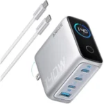 Củ sạc Anker 140W màu xám với 4 cổng sạc và màn hình hiển thị