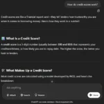 Cửa sổ chat ChatGPT hiển thị phản hồi gọn gàng về điểm tín dụng