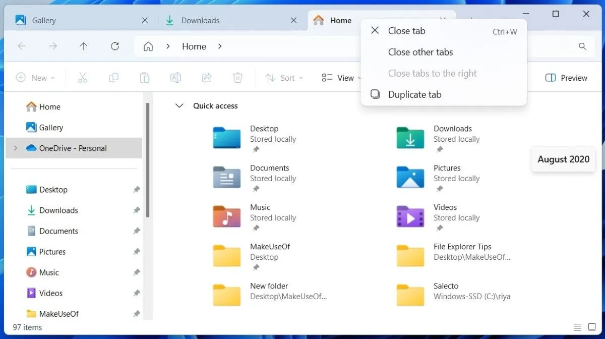 Cửa sổ File Explorer Windows 11 hiển thị các tab mở