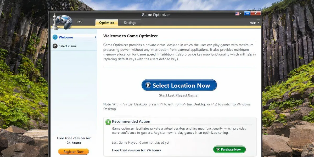Cửa sổ Game Optimizer của Advanced System Optimizer trên Windows 11, nơi người dùng có thể thêm và chạy game trong môi trường tối ưu.