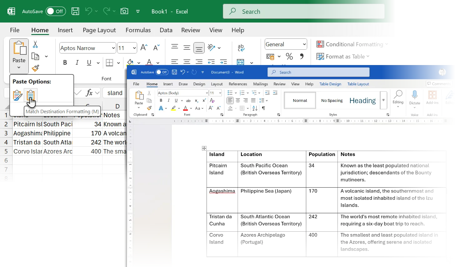 Dán bảng từ ChatGPT vào Word qua Excel