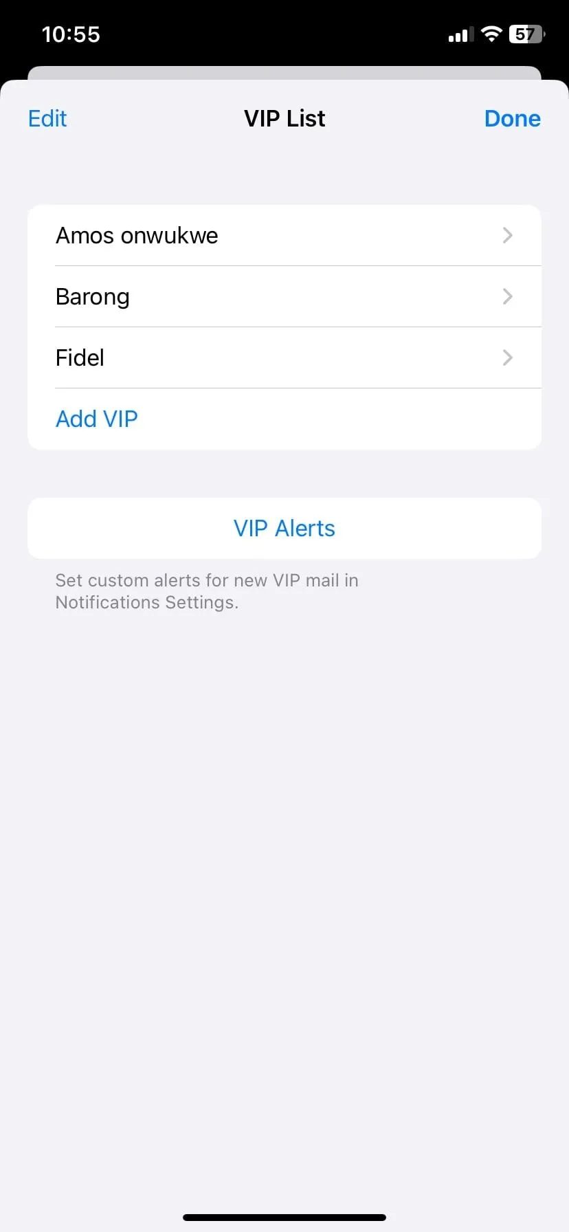 Danh sách các liên hệ VIP được ưu tiên trong Apple Mail trên iPhone