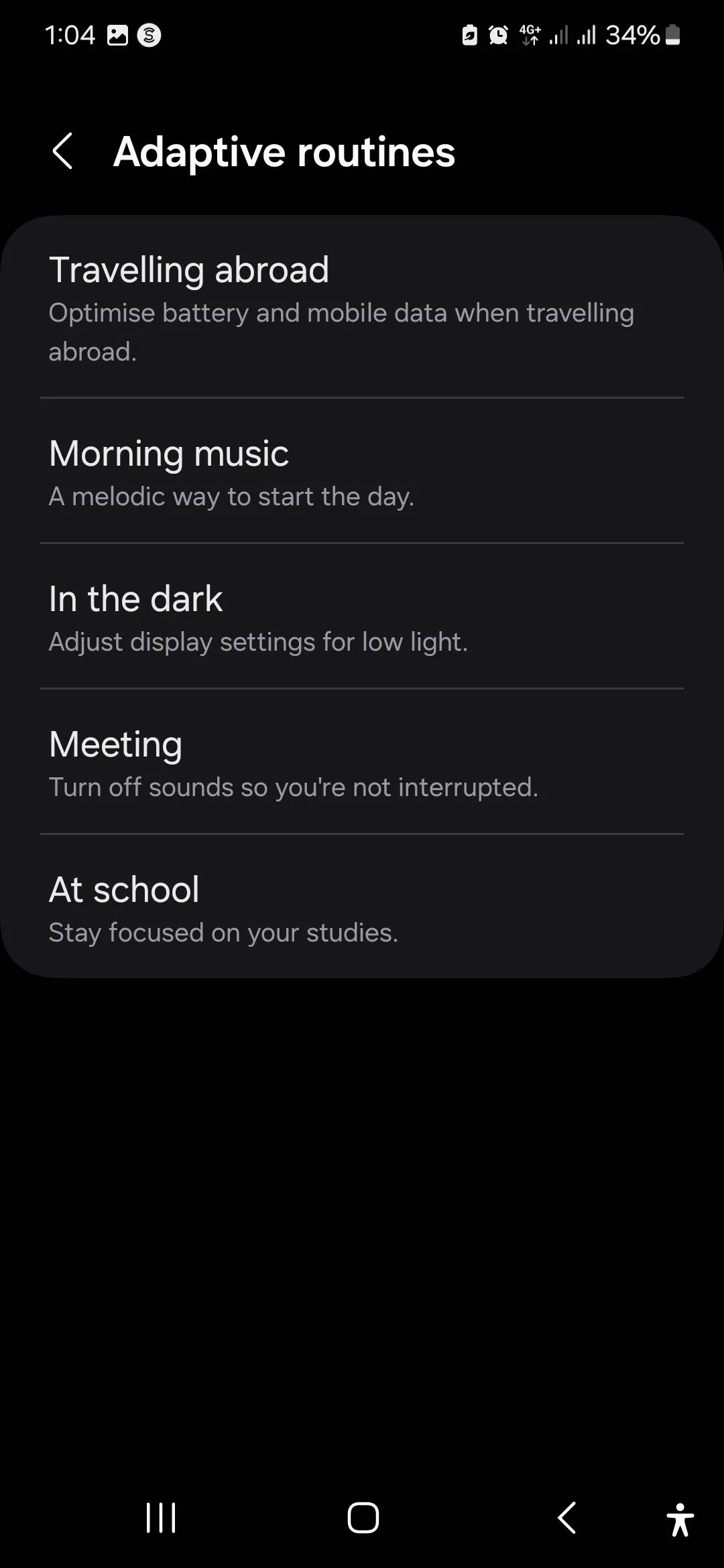 Danh sách các Quy trình thích ứng (Adaptive Routines) trong ứng dụng Samsung Modes &amp; Routines