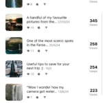 Danh sách các video Reels và thống kê hiệu suất trong ứng dụng Edits của Instagram