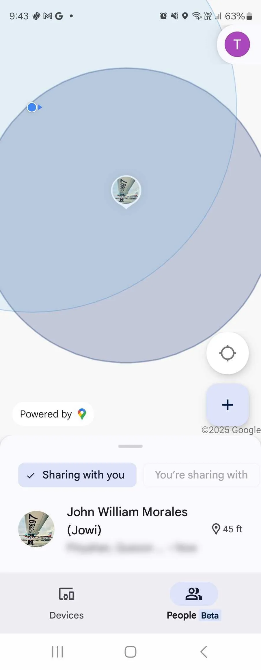 Danh sách những người đang chia sẻ vị trí của họ với bạn trong Find My Device
