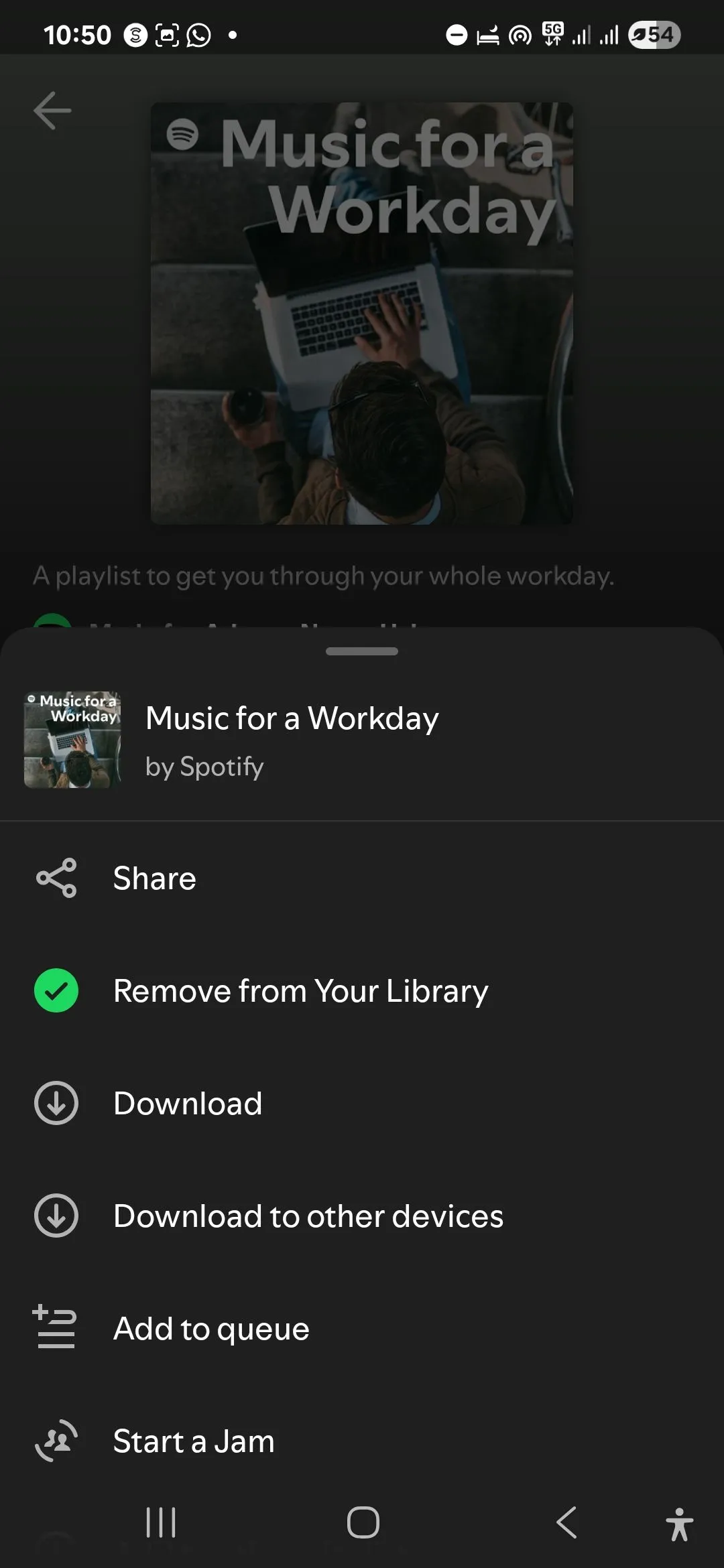 Danh sách phát nhạc trên Spotify cho Android với các tùy chọn tải xuống