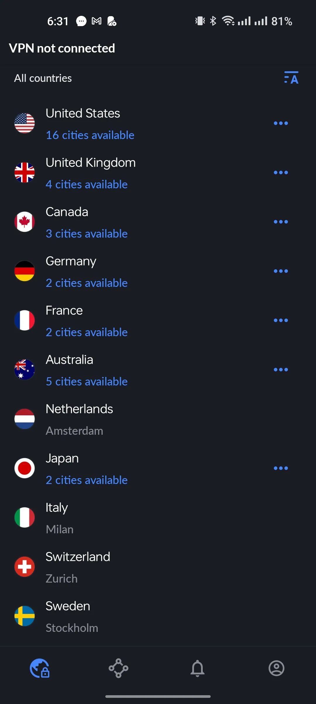 Danh sách quốc gia trong NordVPN