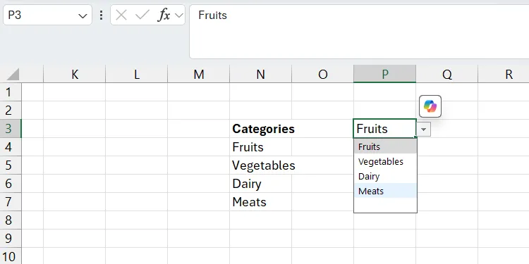Danh sách thả xuống trong Excel hiển thị khoảng trắng thừa do dải dữ liệu động