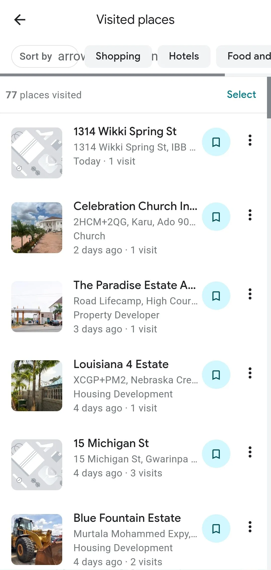Địa điểm đã ghé thăm được lưu trữ trên Google Maps Timeline