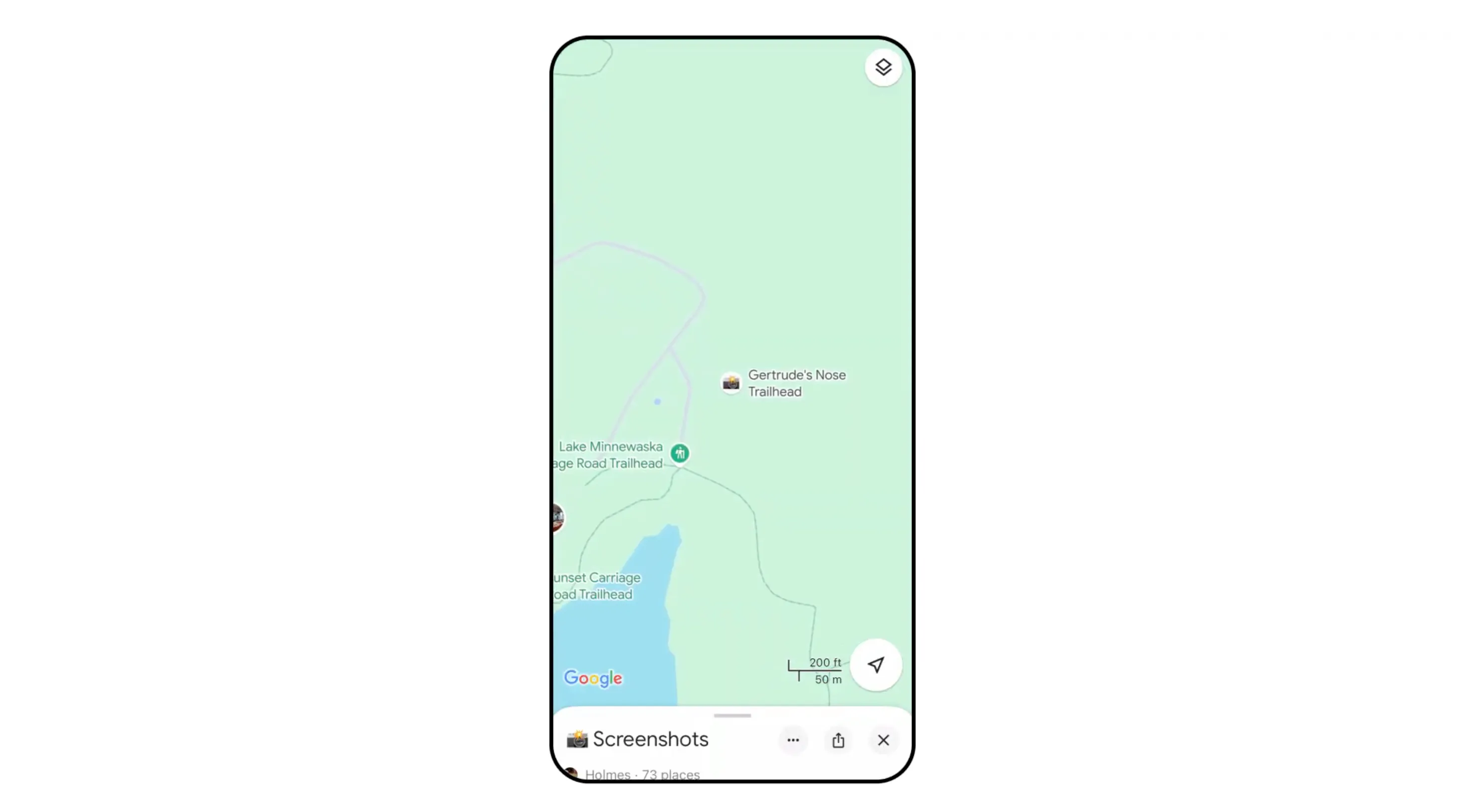 Địa điểm Gertrude Nose Trailhead được đánh dấu biểu tượng camera trên Google Maps từ ảnh chụp màn hình đã lưu