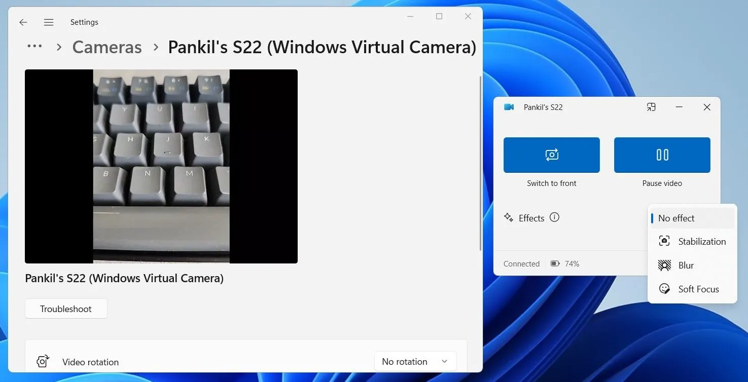 Điện thoại Android kết nối làm webcam cho Windows 11 qua ứng dụng Phone Link
