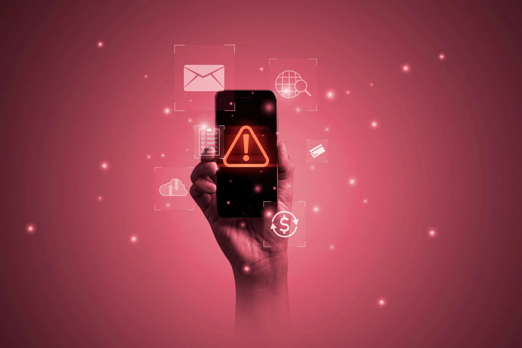Điện thoại thông minh bị nhiễm BadBox malware với biểu tượng cảnh báo