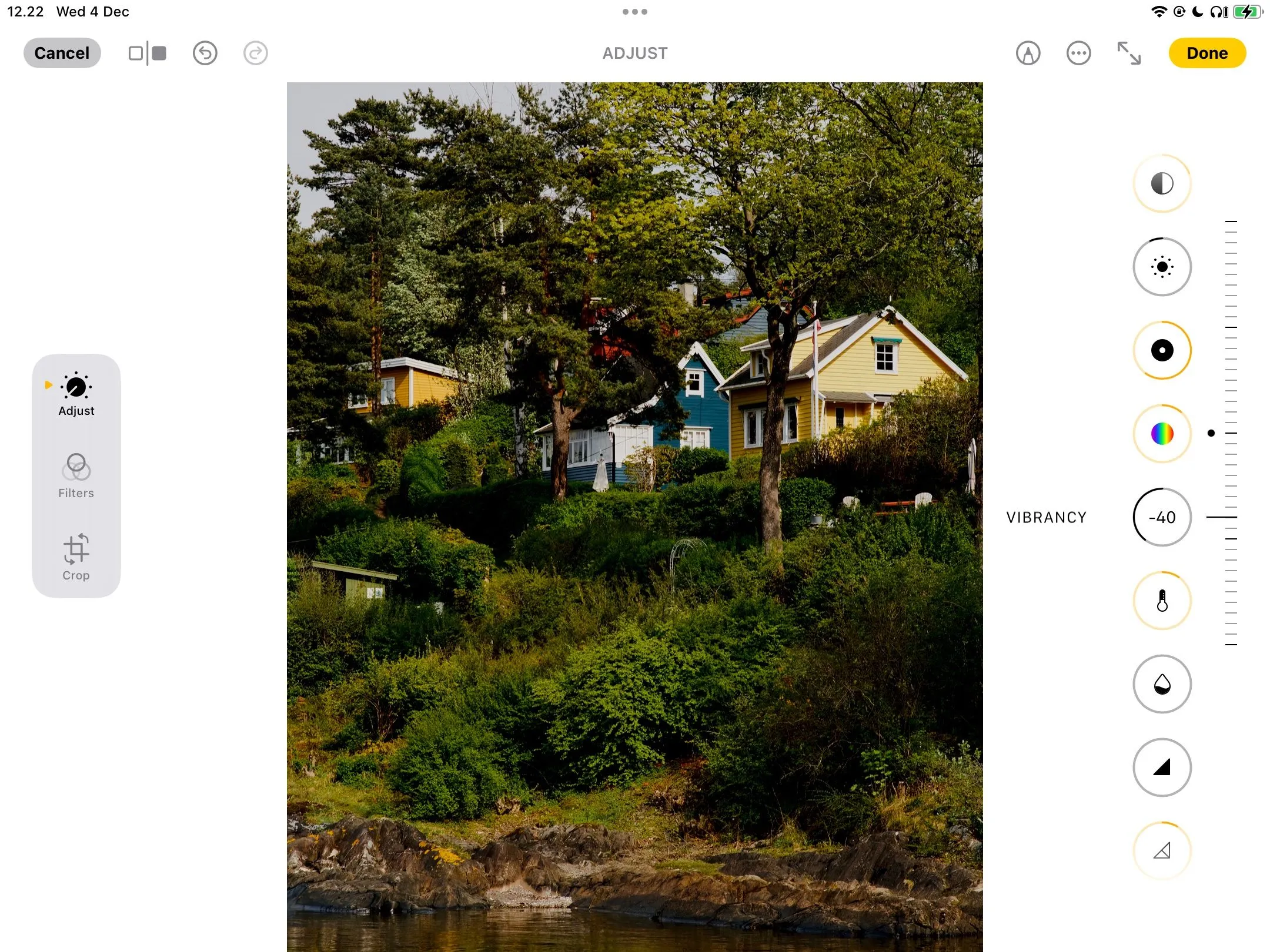 Điều chỉnh độ rung màu (vibrancy) của hình ảnh trong ứng dụng Apple Photos trên iPad