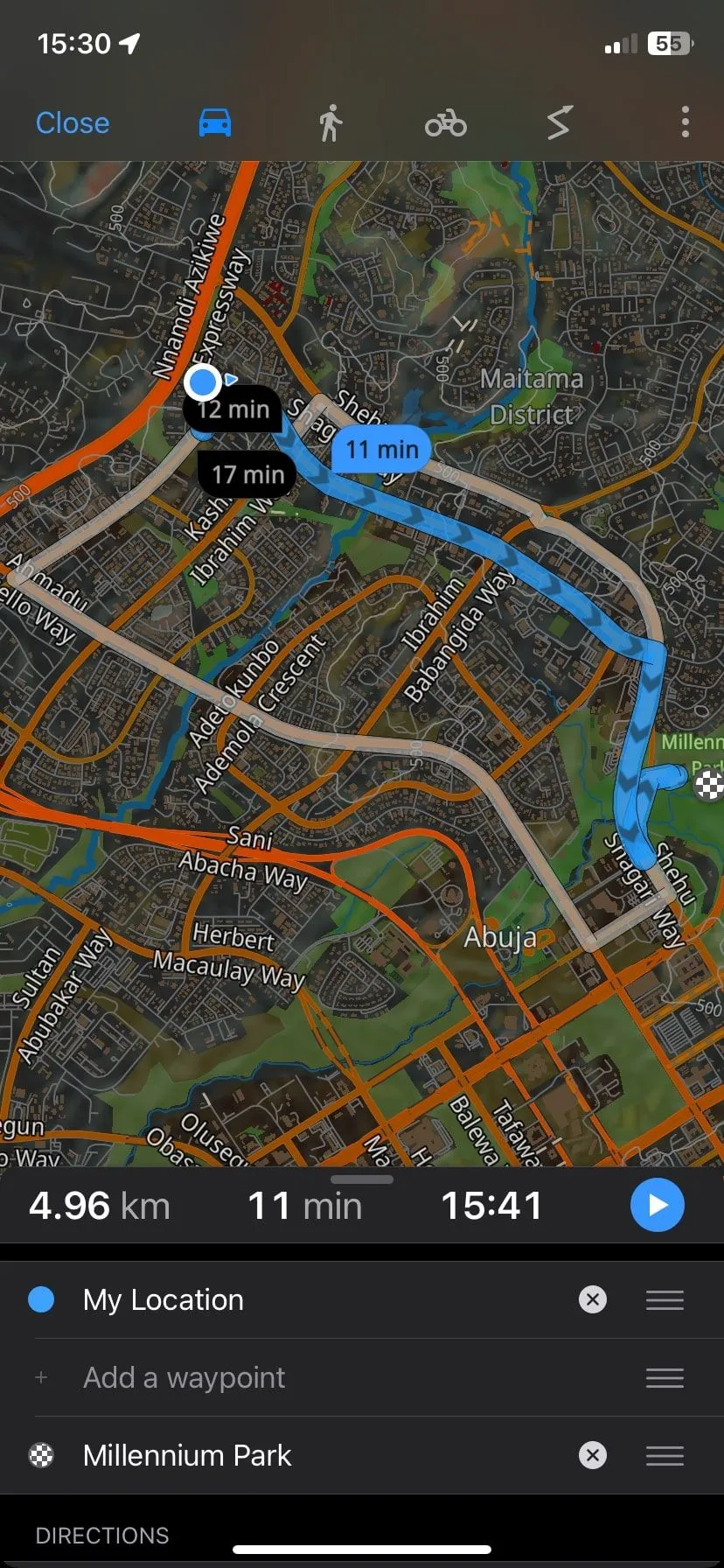 Định vị lộ trình ô tô trên Guru Maps